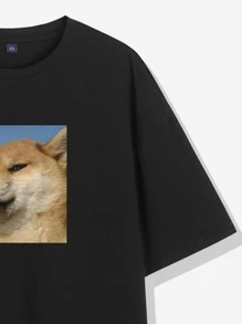 Manfinity Camiseta con estampado de letra y dibujos animados - Negro - Ver 3