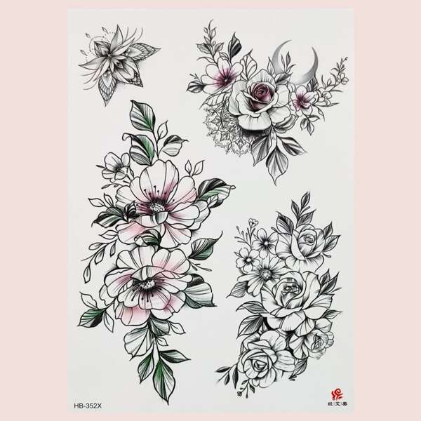 

1sheet Flower Pattern Tattoo Sticker, Multicolor