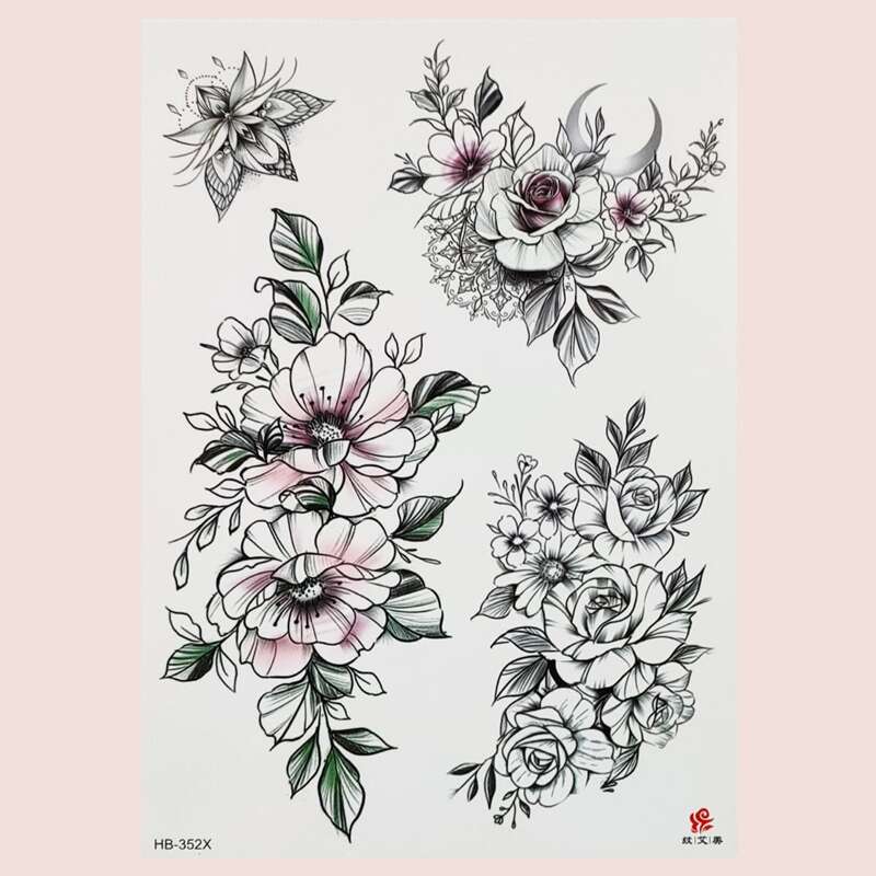 

1sheet Flower Pattern Tattoo Sticker, Multicolor