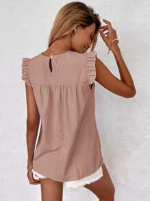 SHEIN VCAY Stripe Frill Trim Blouse - Dusty Pink - View 2