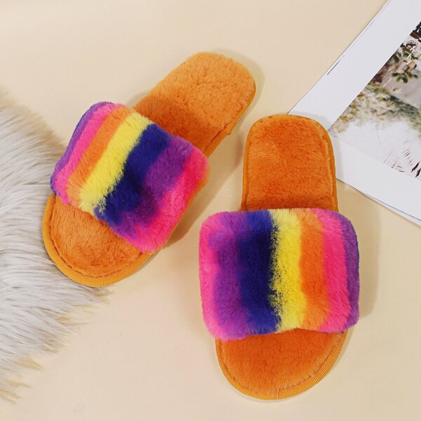 

Colorblock Fluffy Slippers, Multicolor