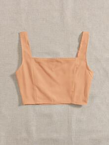 側拉鏈雞心領短版上衣 - 杏色 - 查看 2