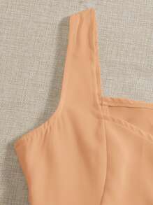 側拉鏈雞心領短版上衣 - 杏色 - 查看 4