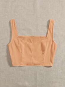 側拉鏈雞心領短版上衣 - 杏色 - 查看 5