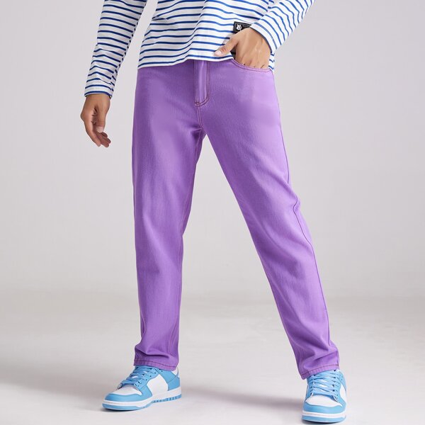 

Men Solid Straight Leg Jeans, Purple