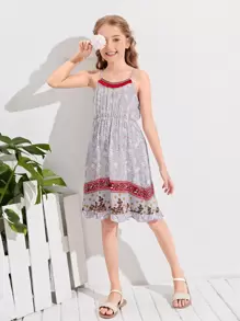 SHEIN Vestido de tirantes floral bajo con fruncido - Multicolor - Ver 1