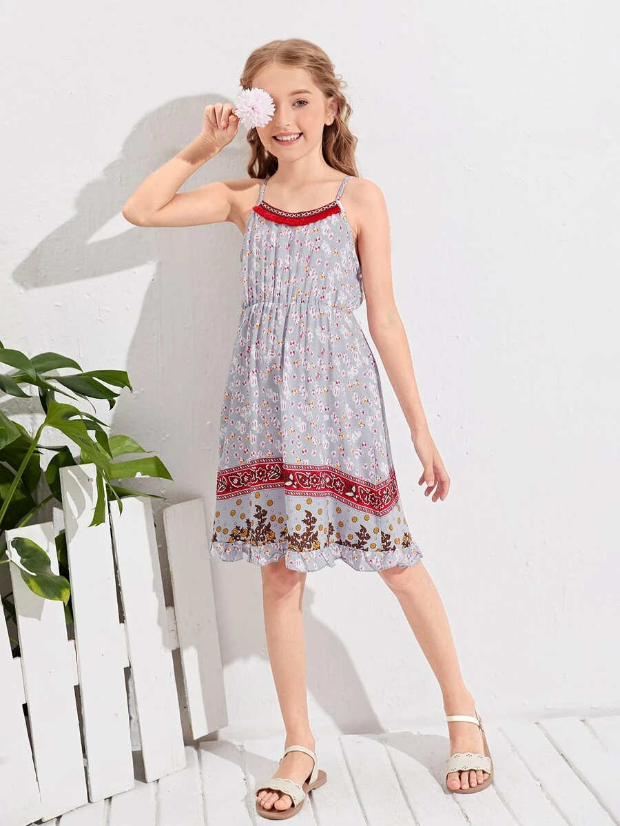 SHEIN Vestido de tirantes floral bajo con fruncido - Multicolor - Ver 1