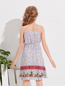 SHEIN Vestido de tirantes floral bajo con fruncido - Multicolor - Ver 2