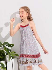 SHEIN Vestido de tirantes floral bajo con fruncido - Multicolor - Ver 3