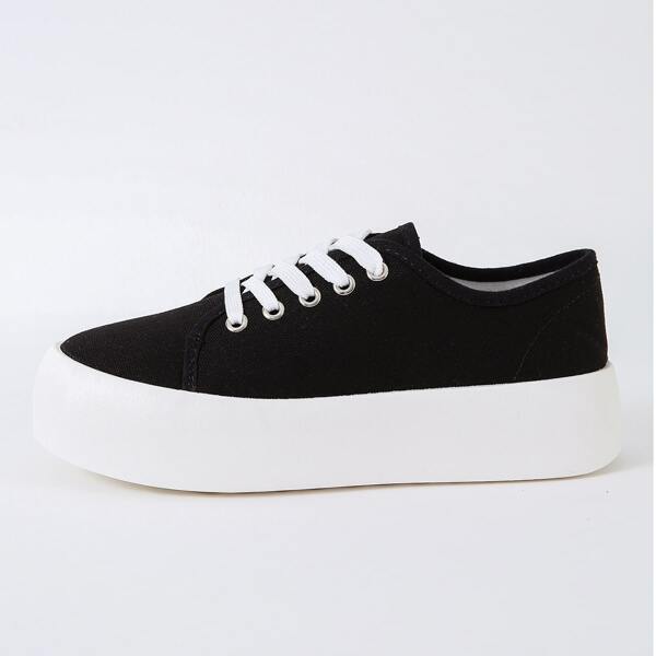 

Minimalist Lace Up Front Canvas Shoes, Black
