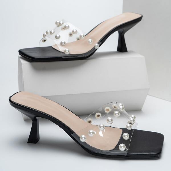 

Clear Faux Pearl Decor Sandal Mules