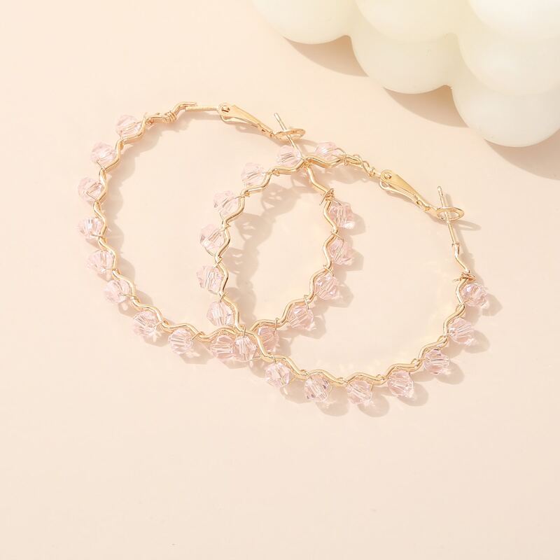 

Crystal Decor Hoop Earrings, Baby pink