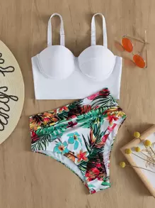 Bikini Floral y Tropical con Acolchado Levantacola - Blanco - Ver 1