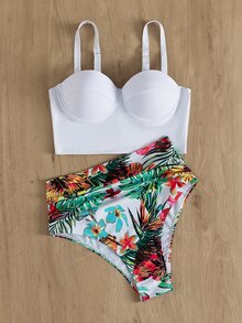 Bikini Floral y Tropical con Acolchado Levantacola - Blanco - Ver 3