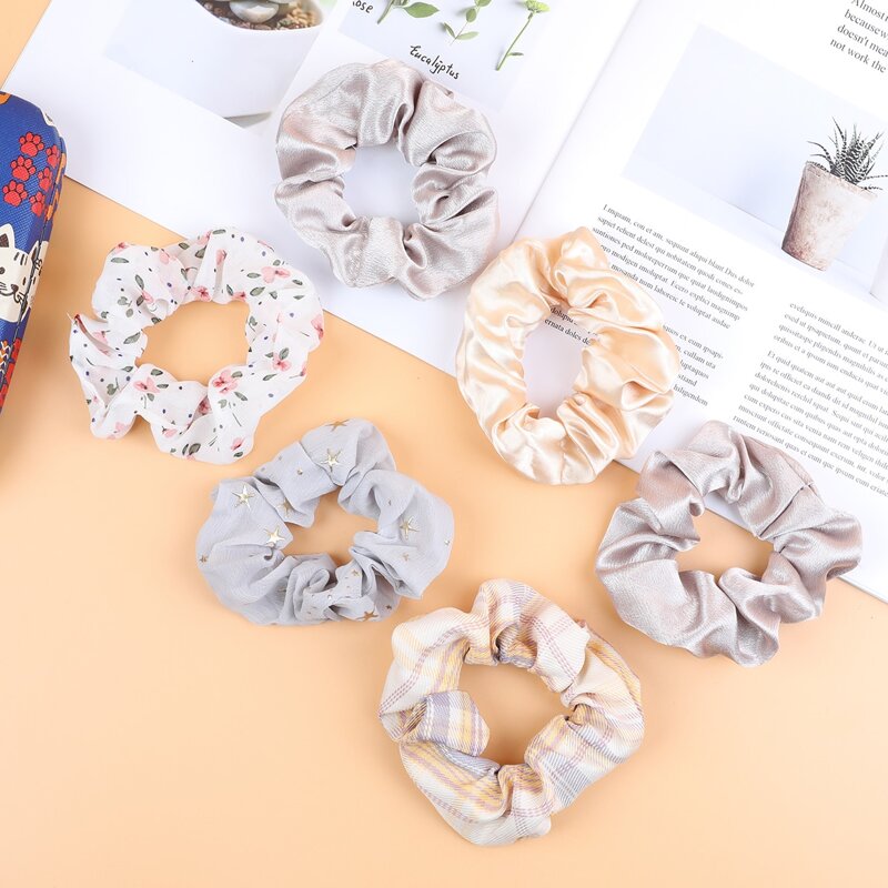 

6pcs Flower & Star Pattern Scrunchie, Multicolor