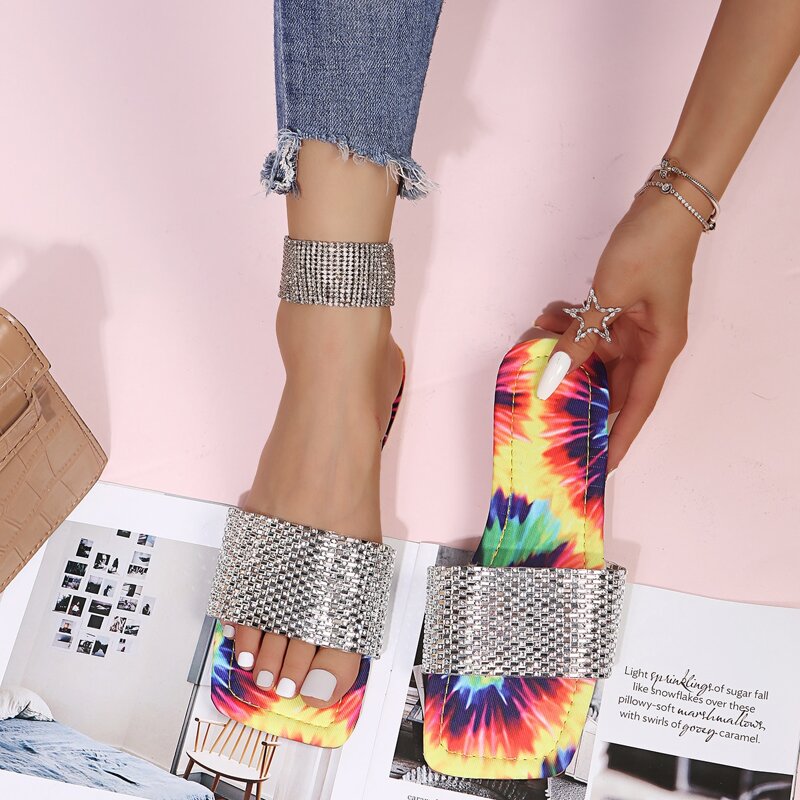 

Metallic Rhinestone Decor Slide Sandals, Silver