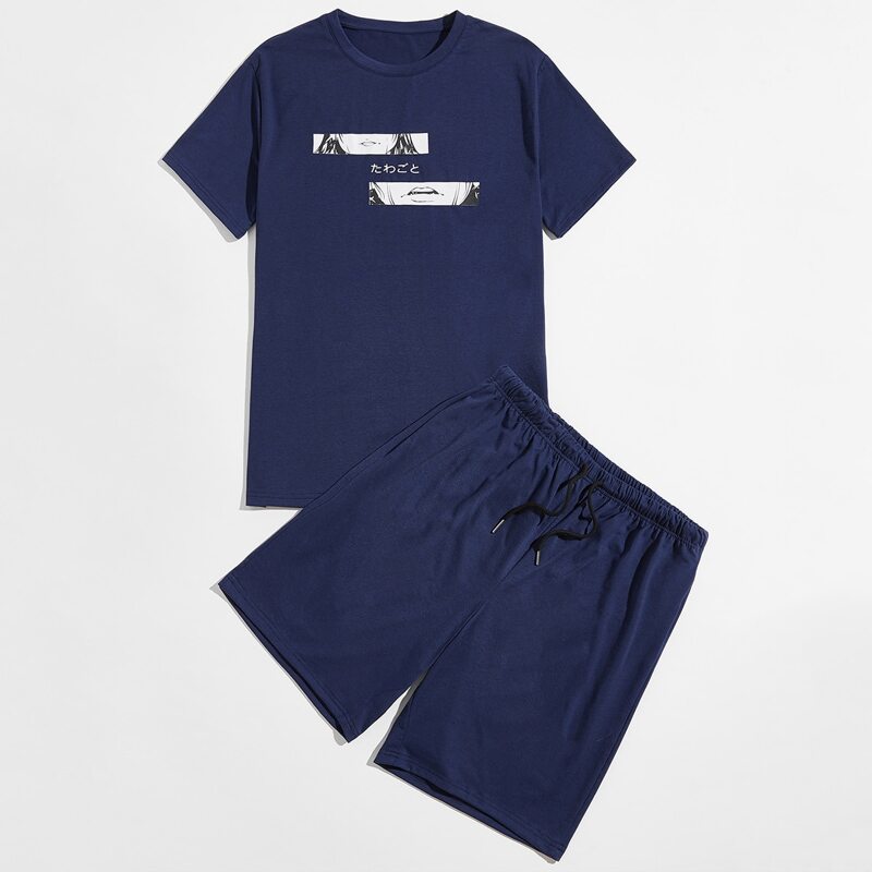 

Guys Cartoon Graphic Tee & Shorts, Royal blue