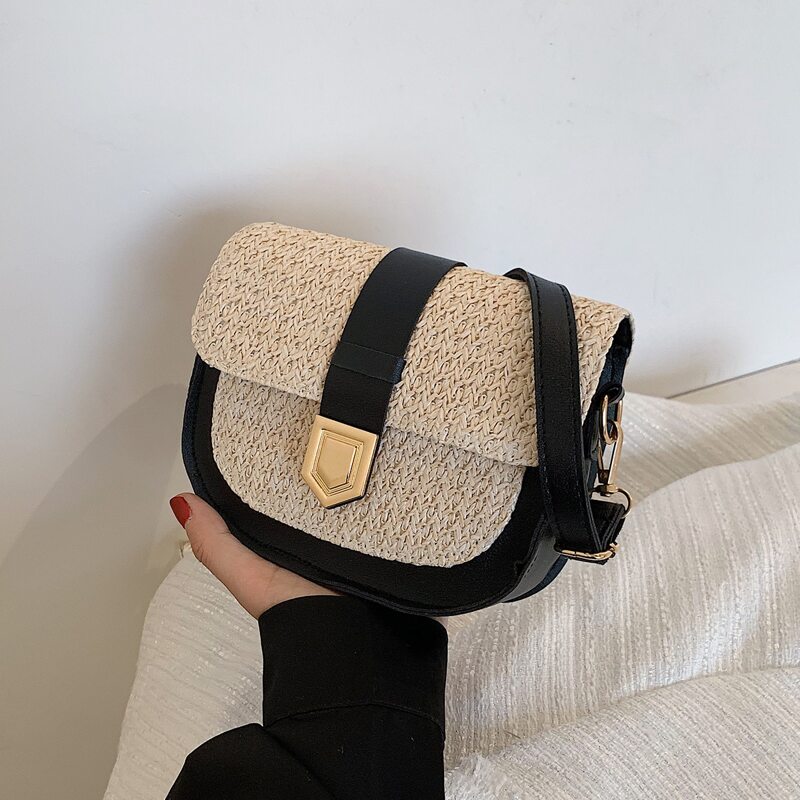 

Straw Saddle Bag, Black