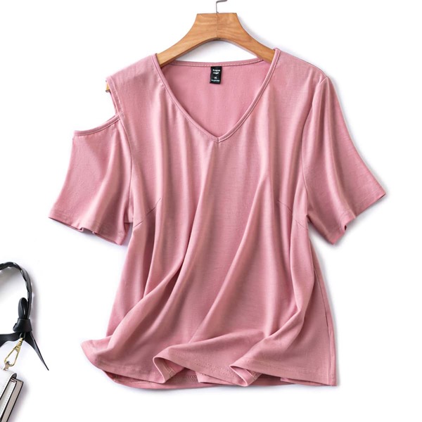 

Plus Solid Cut Out V Neck Tee, Dusty pink