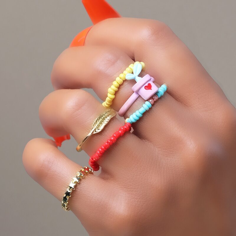 

6pcs Leaf Decor Ring, Multicolor