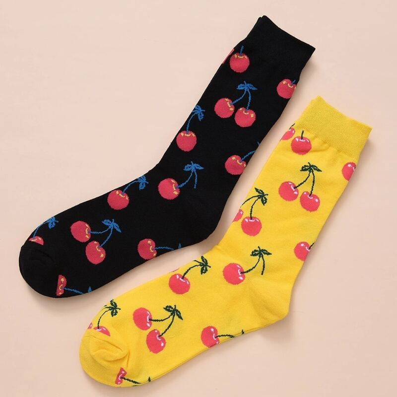

2pairs Cherry Crew Socks, Multicolor