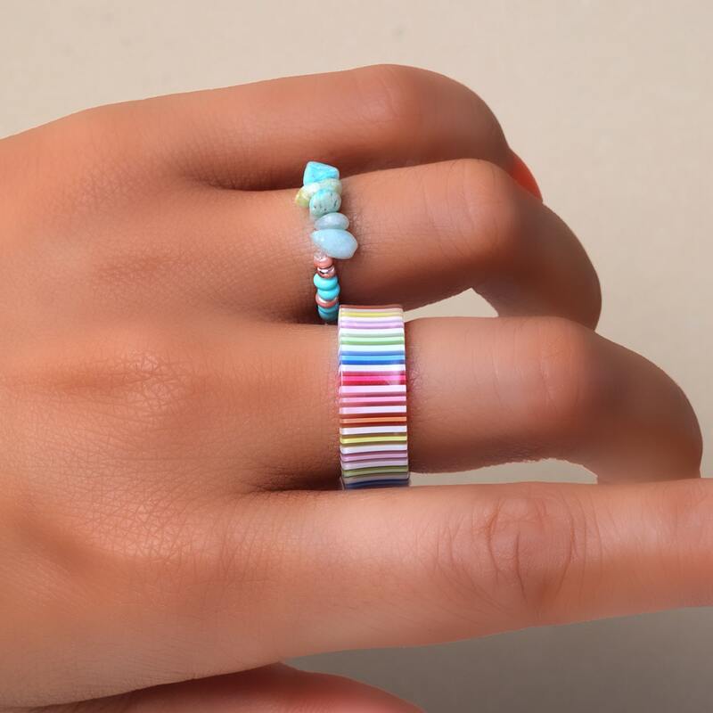 

2pcs Striped Ring, Multicolor