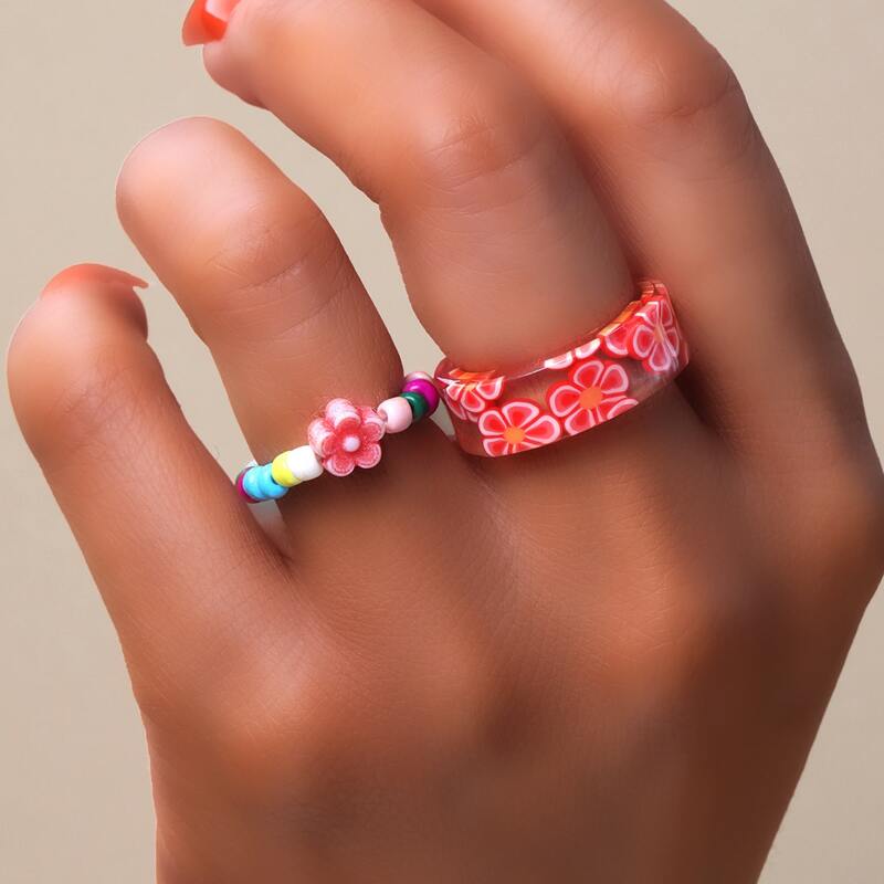 

2pcs Floral Ring, Multicolor