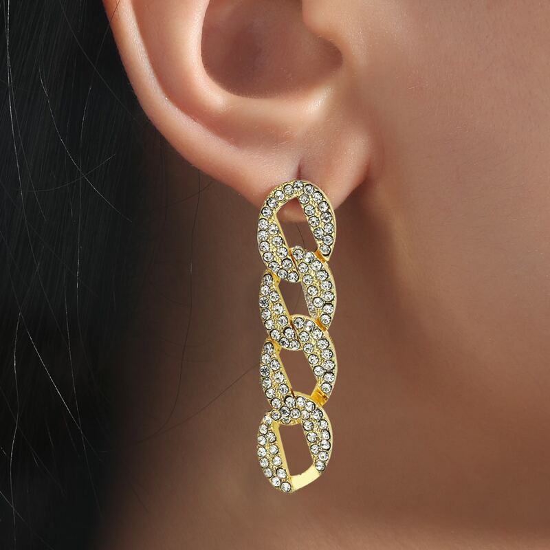 

Rhinestone Chain Design Drop Earrings, Gold
