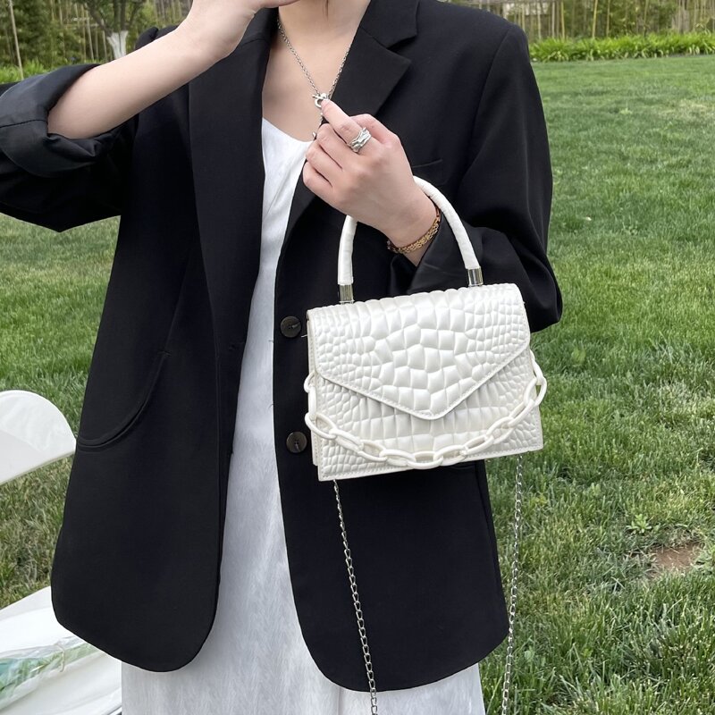 

Chain Decor Top Handle Satchel Bag, White