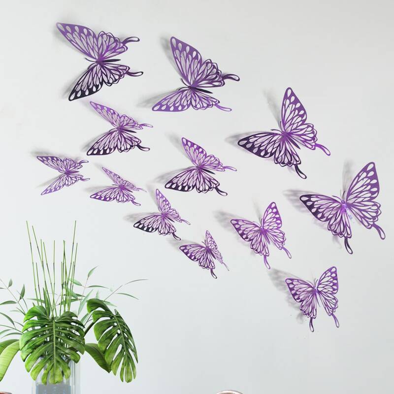 

12pcs 3D Butterfly Sticker, Purple