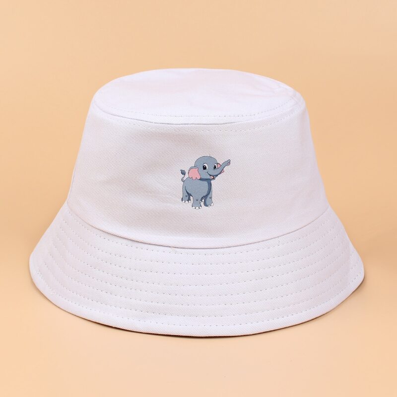

Cartoon Elephant Graphic Bucket Hat, White