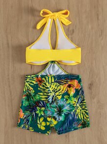 Tropical Ring Linked Halter One Piece Swimsuit - Multicolor - View 2