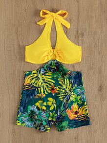 Tropical Ring Linked Halter One Piece Swimsuit - Multicolor - View 4