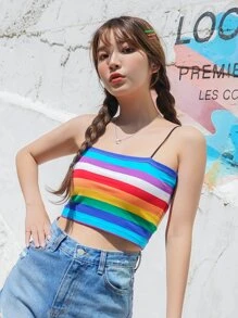 DAZY Rainbow Striped Crop Cami Top - Multicolor - View 1