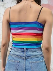 DAZY Rainbow Striped Crop Cami Top - Multicolor - View 2