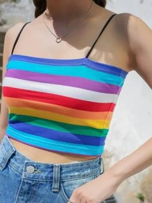 DAZY Rainbow Striped Crop Cami Top - Multicolor - View 3