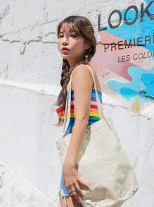 DAZY Rainbow Striped Crop Cami Top - Multicolor - View 4