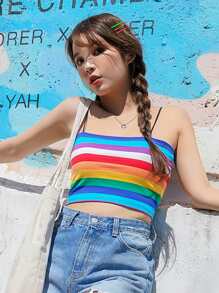 DAZY Rainbow Striped Crop Cami Top - Multicolor - View 6