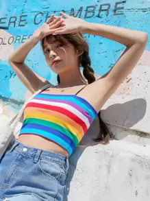 DAZY Rainbow Striped Crop Cami Top - Multicolor - View 7