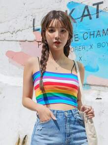 DAZY Rainbow Striped Crop Cami Top - Multicolor - View 8