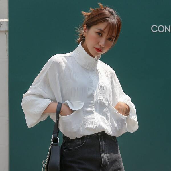 

Flap Pocket Drop Shoulder Jacket, White