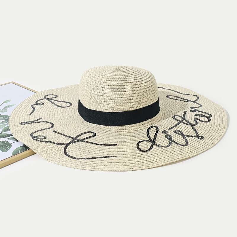 

Letter Sequin Straw Hat, Beige
