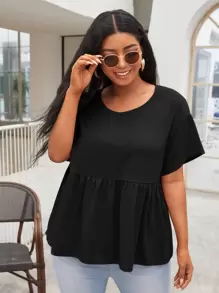 SHEIN Top peplum de hombros caídos - Negro - Ver 1