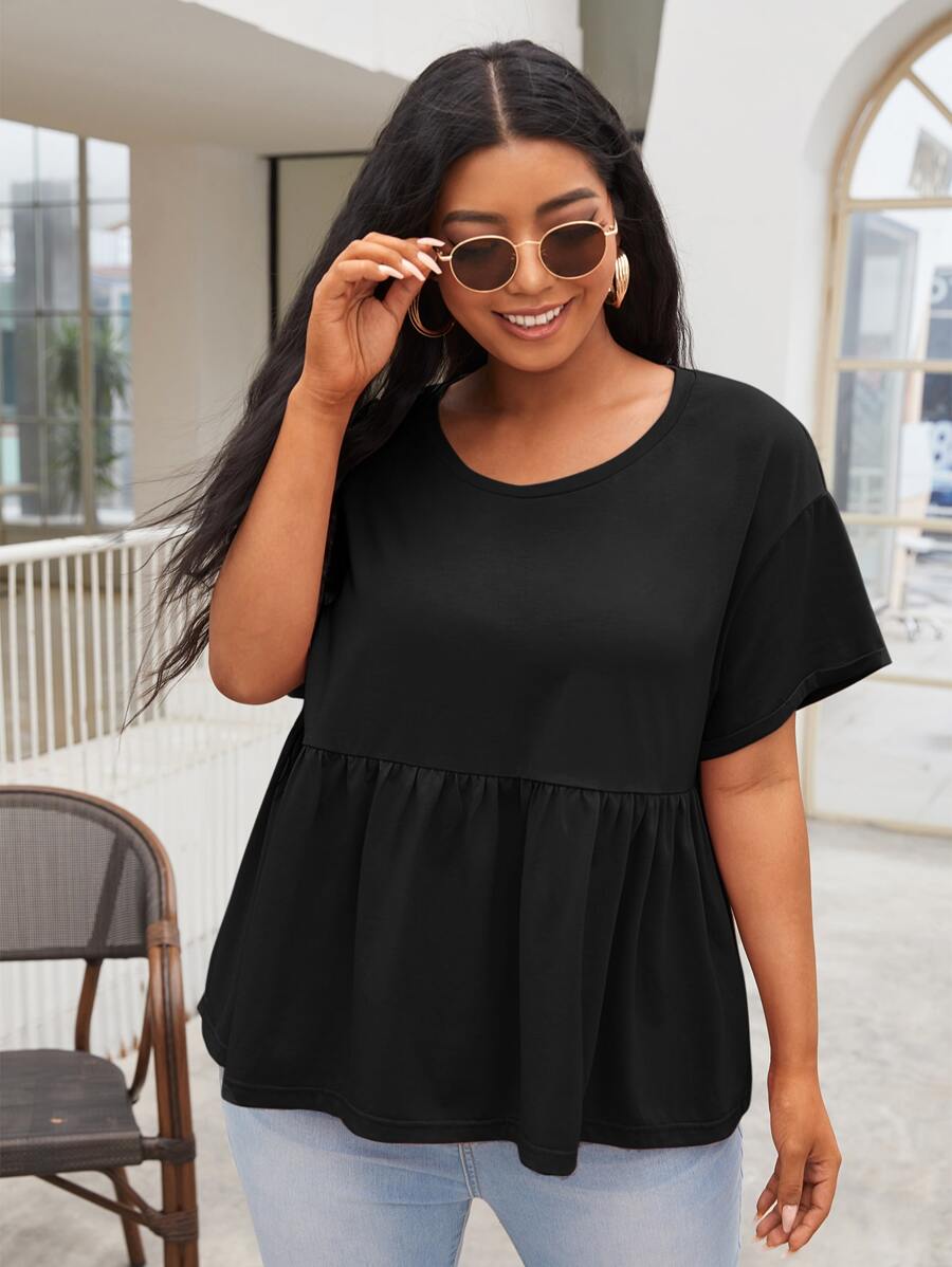 SHEIN Top peplum de hombros caídos - Negro - Ver 1