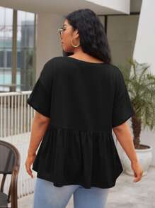 SHEIN Top peplum de hombros caídos - Negro - Ver 2