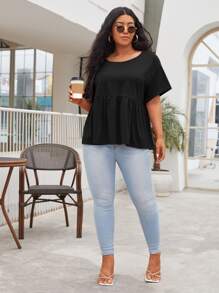SHEIN Top peplum de hombros caídos - Negro - Ver 3