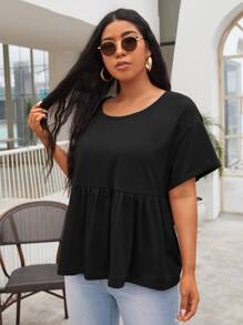 SHEIN Top peplum de hombros caídos - Negro - Ver 4