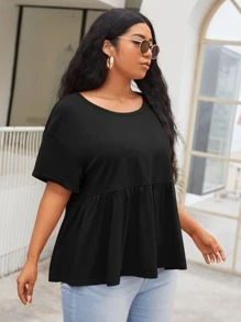 SHEIN Top peplum de hombros caídos - Negro - Ver 5