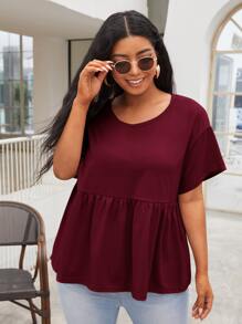 SHEIN Top peplum de hombros caídos - Burdeos - Ver 1