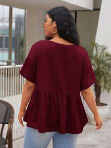 SHEIN Top peplum de hombros caídos - Burdeos - Ver 2